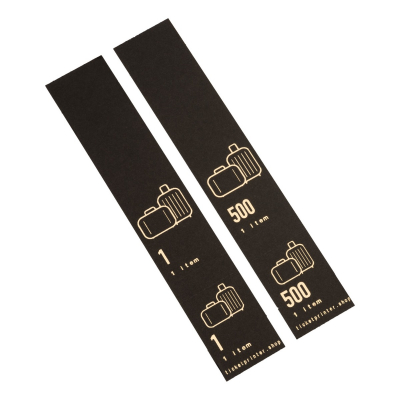 500 selbstklebende Gepäckanhänger vorgedruckt, Schwarz mit Golddruck, Serie 001-500