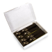 Box mit 500 selbstklebende Gepäckanhänger vorgedruckt, Schwarz mit Golddruck, Serie 501-1000